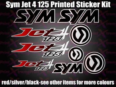 Sym Jet 4 125 Decals/Stickers Decals/Stickers, Red Silver Black