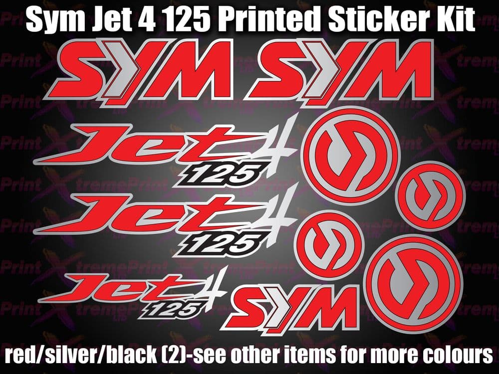 Sym Jet 4 125 Decals/Stickers Decals/Stickers Red Silver Black type 2