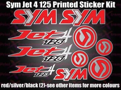 Sym Jet 4 125 Decals/Stickers Decals/Stickers, Red Silver Black (type 2)