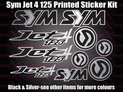 Sym Jet 4 125 Decals/Stickers Decals/Stickers, Silver & Black