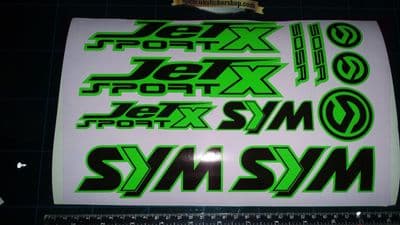 Sym Jetsport X Stickers / Decals, Green & Black 11 piece printed vinyl, 50, 125,