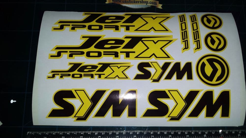 Sym Jetsport X Stickers / Decals Yellow & Black 11 piece printed vinyl ...