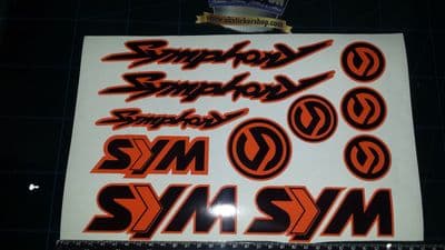 Sym Symphony Stickers / Decals ORANGE & Black 11 piece printed vinyl, 50, 125,
