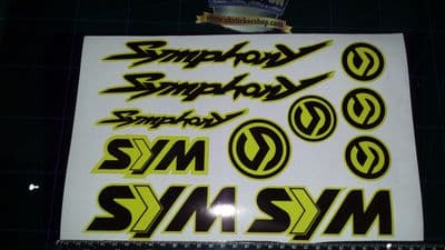 Sym Symphony Stickers / Decals YELLOW &  Black 11 piece printed vinyl, 50, 125,