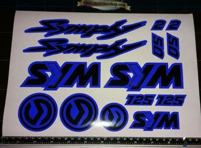 Sym Symply 1, 2 Stickers / Decals BLUE & Black 14 piece printed vinyl, 50, 125,