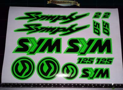 Sym Symply 1, 2 Stickers / Decals GREEN & Black 14 piece printed vinyl, 50, 125,