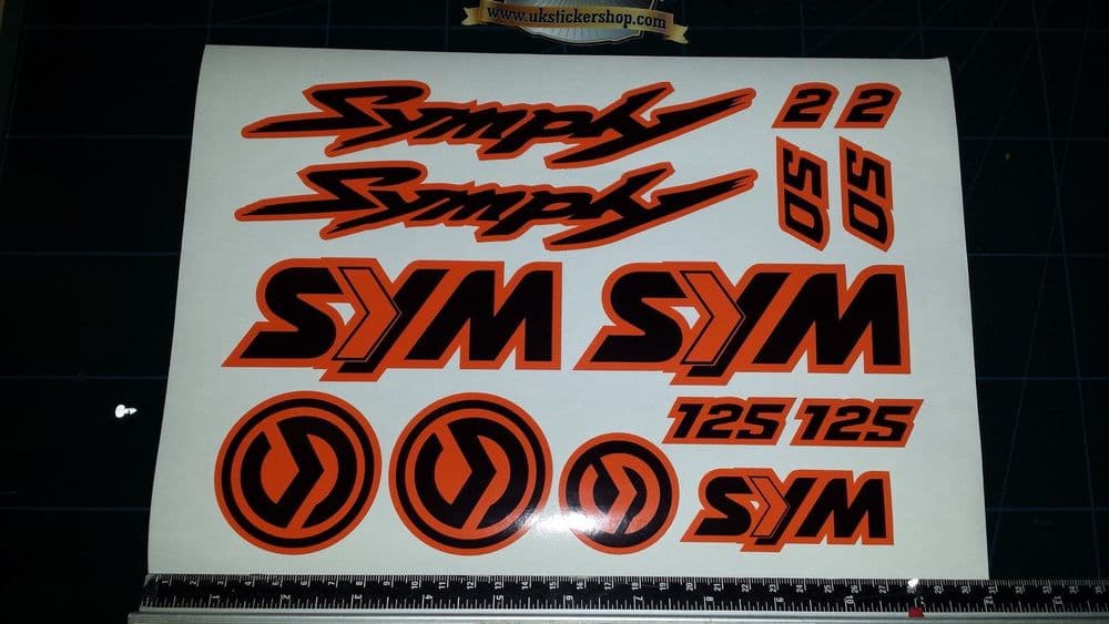Sym Symply 1 2 Stickers / Decals ORANGE & Black 14 piece printed vinyl ...