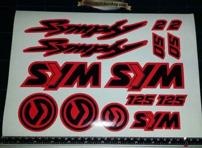 Sym Symply 1, 2 Stickers / Decals RED & Black 14 piece printed vinyl, 50, 125,