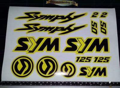 Sym Symply 1, 2 Stickers / Decals YELLOW & Black 14 piece printed vinyl, 50,125,