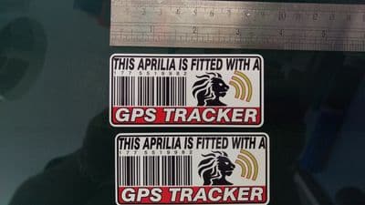 This APRILIA Is Fitted with a GPS Tracker Stickers Decal x2 Alarm Lock Antitheft