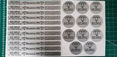 TOP SHELF DIAMOND OG SILVER LABEL Cali pressitin tuna Tin Stickers RX Medical