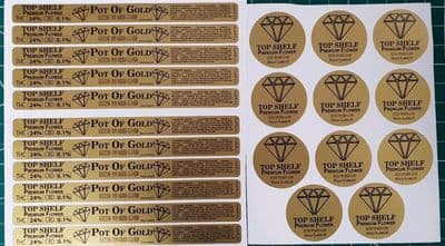 TOP SHELF POT OF GOLD gold label Cali pressitin tuna Tin Stickers RX Medical