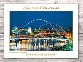 Tyne Bridges at Night Christmas Card