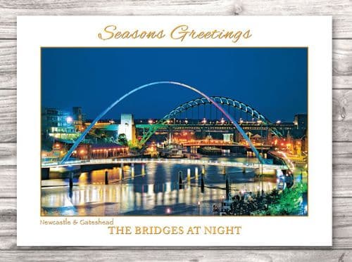 Tyne Bridges at Night Christmas Card