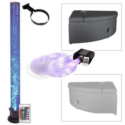 Bubble Tube 1.8mtr, White/Grey Padded Corner Surround Base Plinth, Fibre Optic Light 100 Tails Long