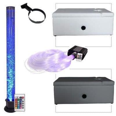 Bubble Tube 1.8mtr, White/Grey Padded Rectangular Surround, Fibre Optic Light 100 Tails 1.5mtr