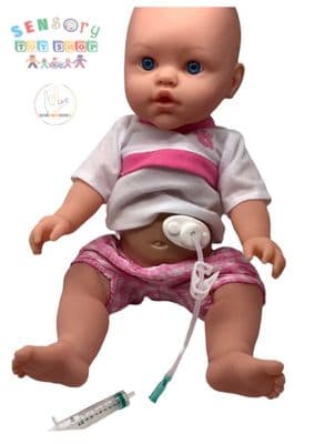 Doll with Handmade PEG style Feeding Tube