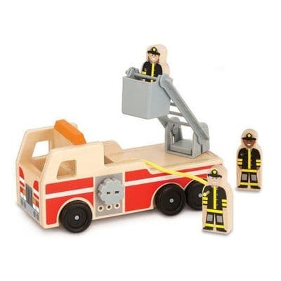 Melissa & Doug  Wooden Fire Truck With 3 Firefighter Play Figures