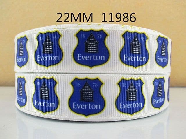 1 METRE OF EVERTON FOOTBALL CLUB RIBBON SIZE 7/8 HEADBANDS BOWS HAIR ...