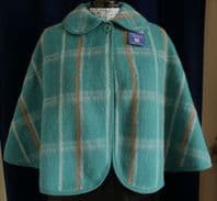 100%  Pyrenean Wool Turquoise Check  Cape Size 12-18