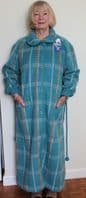 100% Wool Pyrenean Button Style Gown Emilie in Turquoise Check