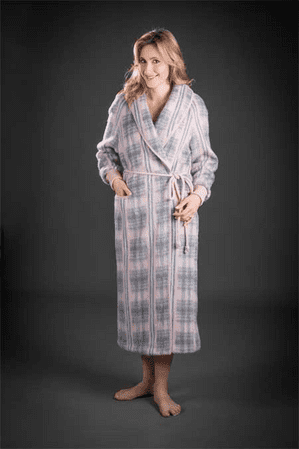 SALE  100% Wool Pyrenean Wrap Style Gown in Pink/Grey Check