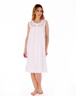 Slenderella 100% Cotton Sleeveless Nightdress White