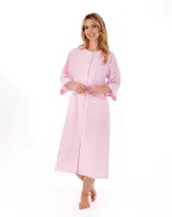 Slenderella Seersucker Popper Midi Housecoat With Cotton