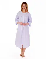 Slenderella Seersucker Zipped Midi Housecoat With Cotton