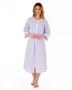 Slenderella Seersucker Zipped Midi Housecoat With Cotton