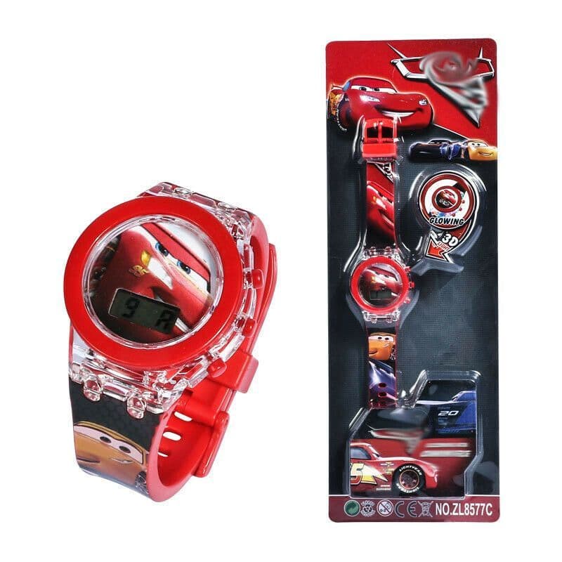 Cars Lightning McQueen Kids Flashing Light Up 3D Glow Digital Great Gift Watch