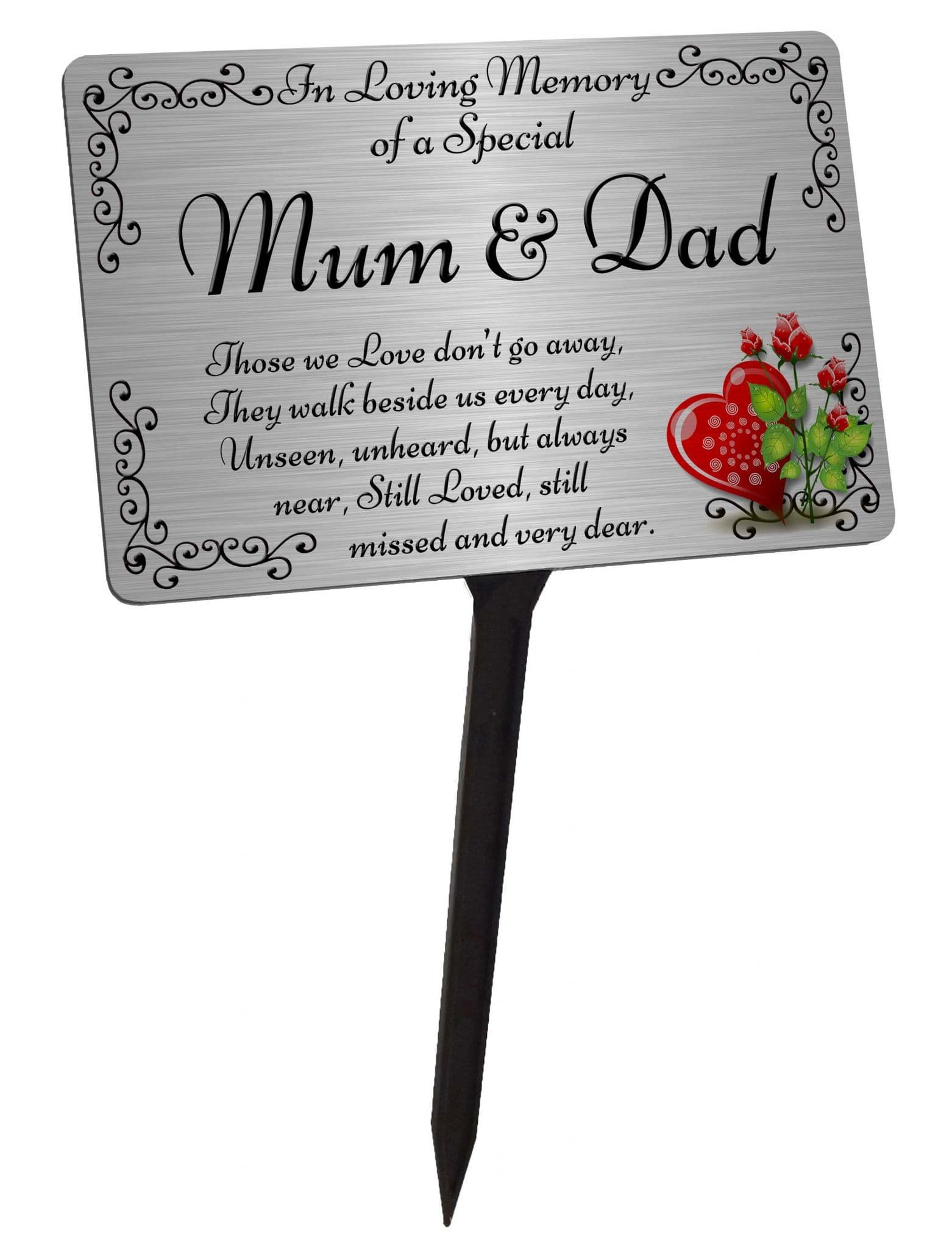 Mum & Dad Memorial Plaque & Stake Brushed Silver Waterproof garden grave