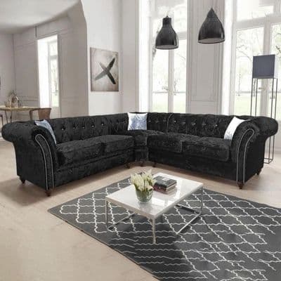 Abigail Chesterfield Black Velvet Corner Sofa
