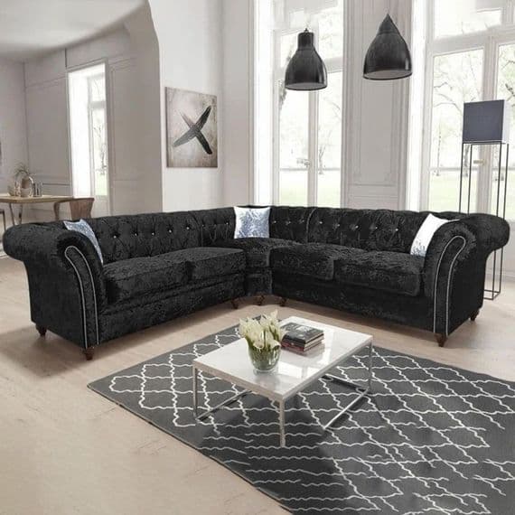 Abigail Chesterfield Black Velvet Corner Sofa