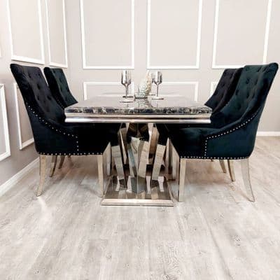 Athens Marble Dining Table + Bentley Dining Chairs