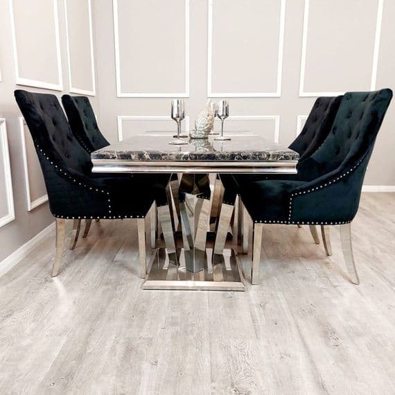 Athens Marble Dining Table + Bentley Dining Chairs