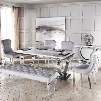 Belvaria 1.8m Grey Marble Dining Table With Chairs
