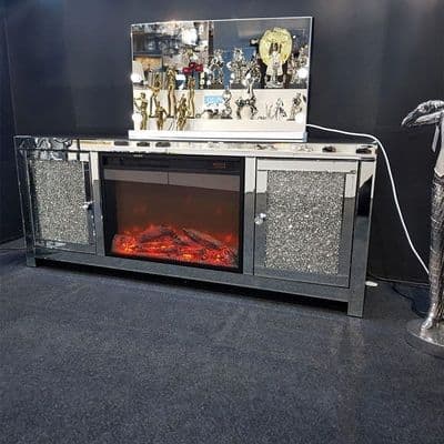 Crushed Glass TV Unit With Fireplace