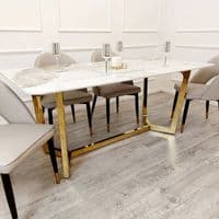 Deko1.8m Dining Table with Gold Sintered Stone Top With Chairs