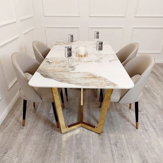 Deko1.8m Dining Table with Gold Sintered Stone Top With Chairs