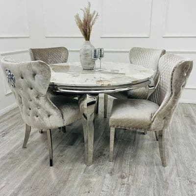 Vida 1.3m Round Grey Marble Dining Table With Chairs