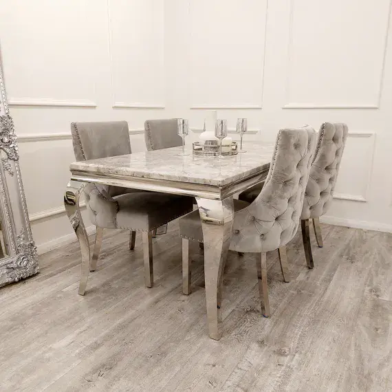 Vita Gold White Marble Dining Table With Chairs