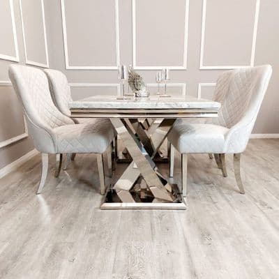 Xavia Marble Dining Table + Kate Dining Chairs