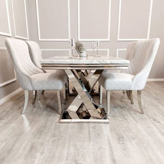 Xavia Marble Dining Table + Kate Dining Chairs