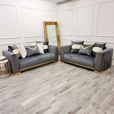 Zenith  3+2 Seater Sofa Set - Grey & Gold