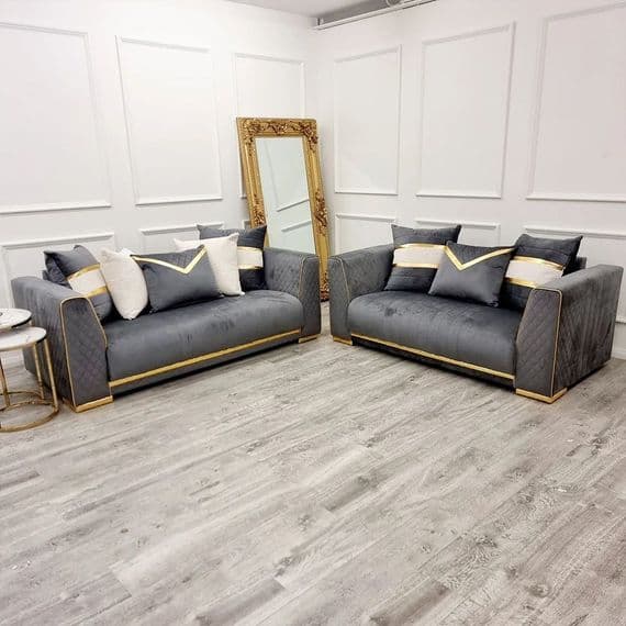 Zenith  3+2 Seater Sofa Set - Grey & Gold