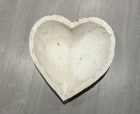 White Washed Wooden Heart Bowl