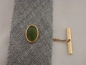 'Jade' Green Stone Tie Tack - Vintage Circa 1970s - Gold Plated Gem Set Tie Pin (Sold)