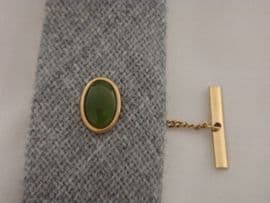 'Jade' Green Stone Tie Tack - Vintage Circa 1970s - Gold Plated Gem Set Tie Pin (Sold)