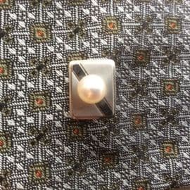 (On HOLD) Akoya Cultured Pearl and Sterling Silver Tie Pin - Tie Tack- Vintage  Cravat Pin Japanese